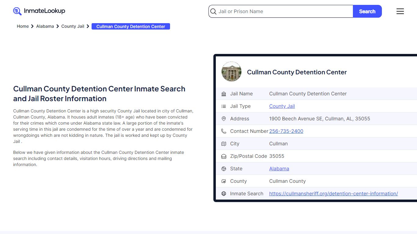 Cullman County Detention Center Inmate Search and Jail Roster Information
